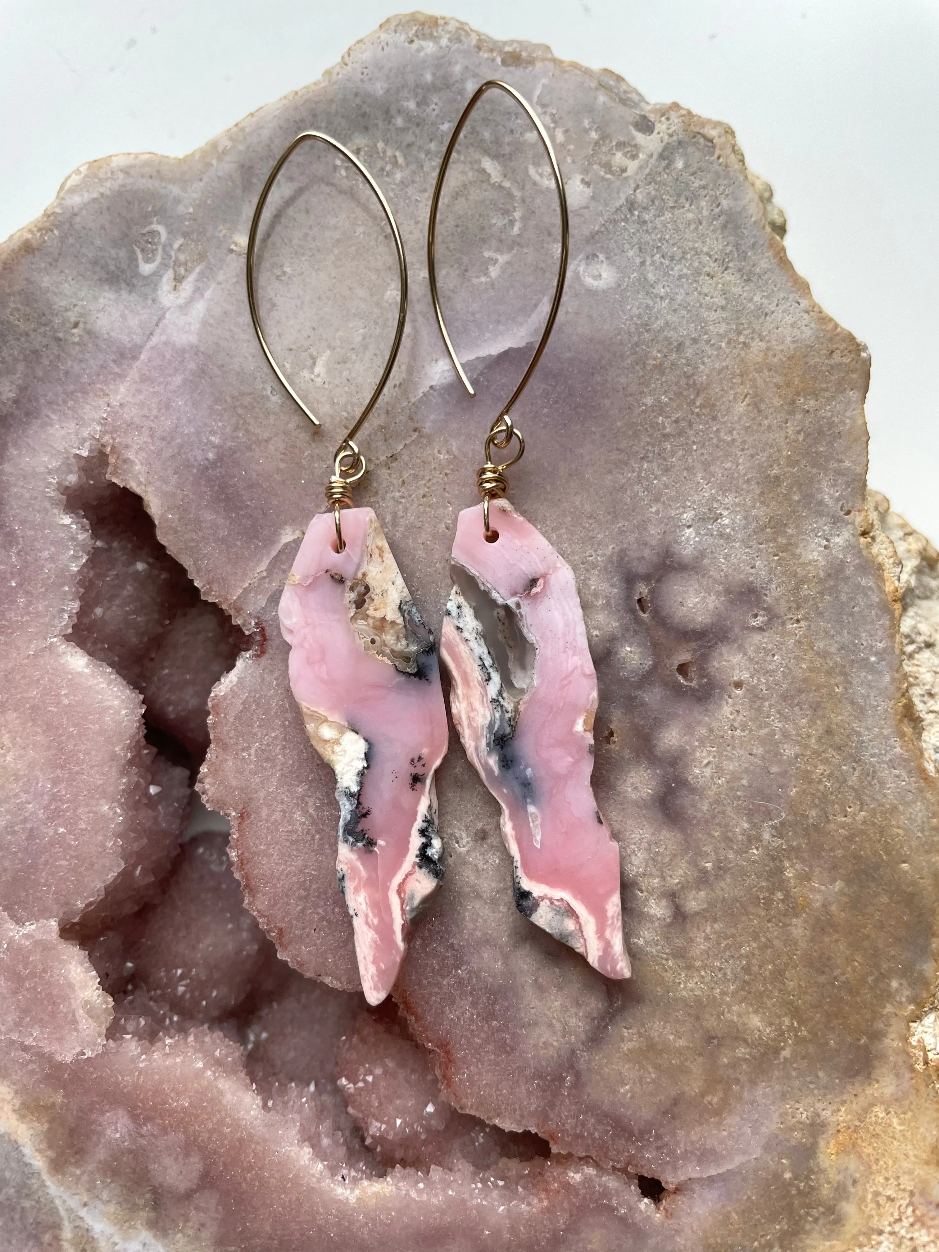 Pink Opal Gold Filled Statement Crystal Gemstone Earrings