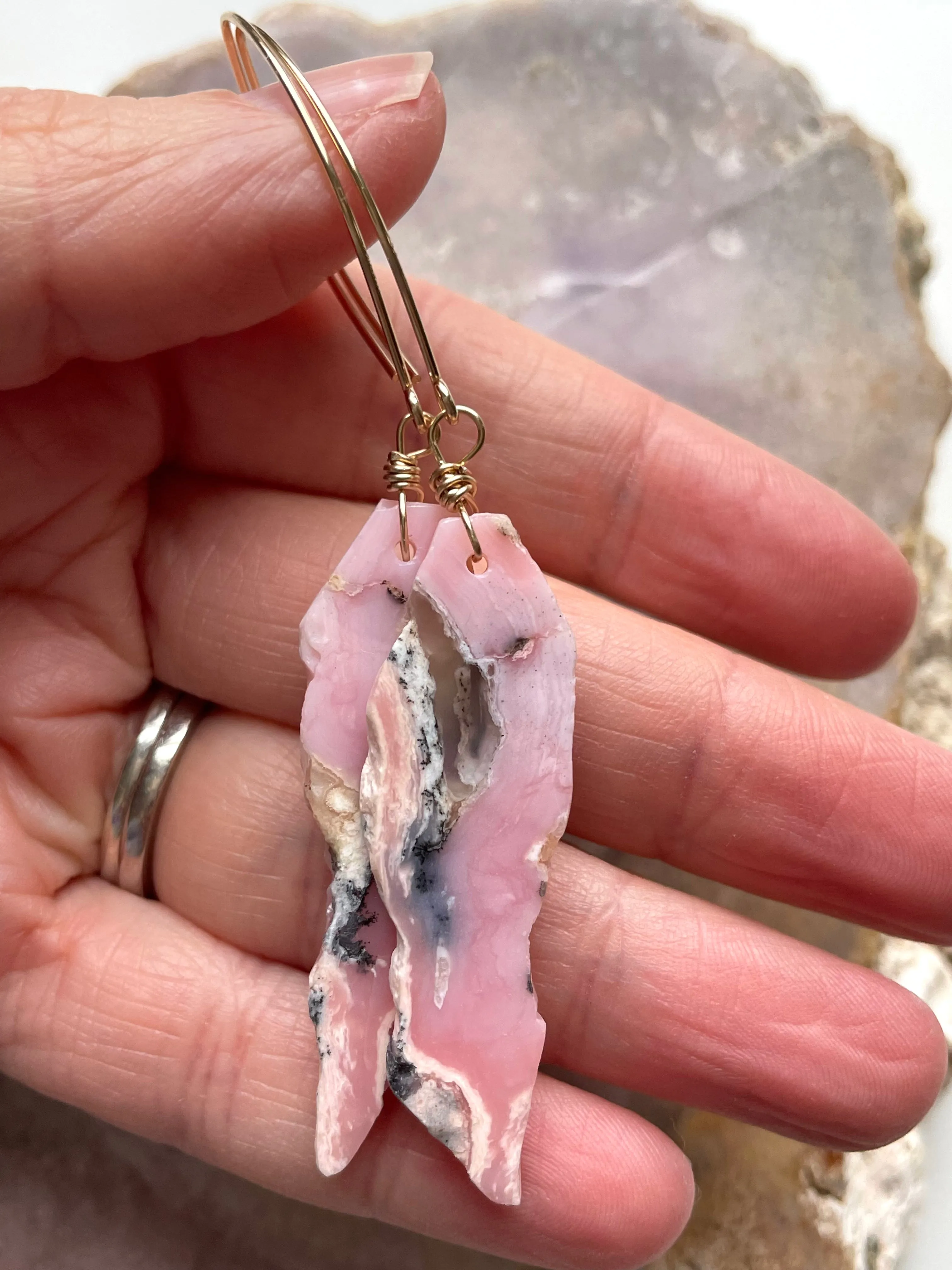 Pink Opal Gold Filled Statement Crystal Gemstone Earrings