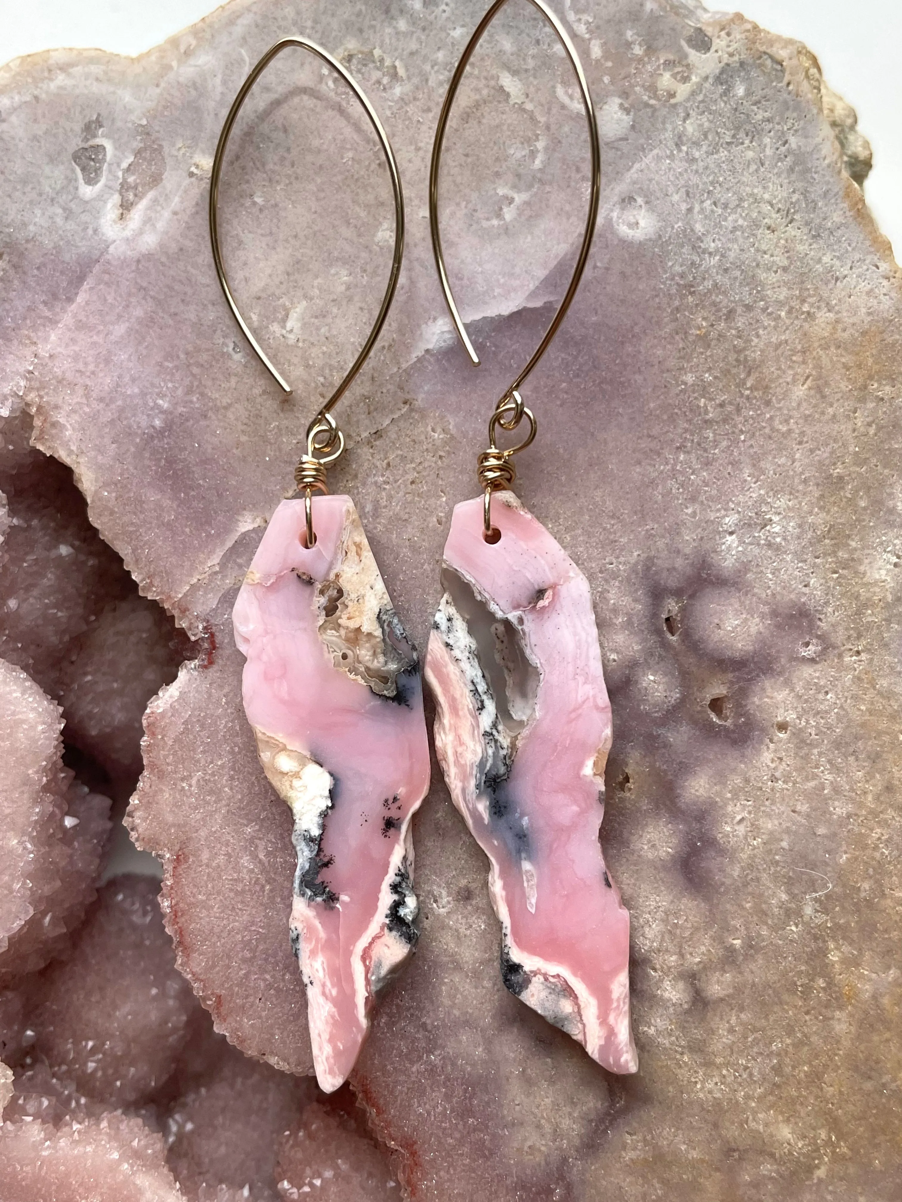 Pink Opal Gold Filled Statement Crystal Gemstone Earrings