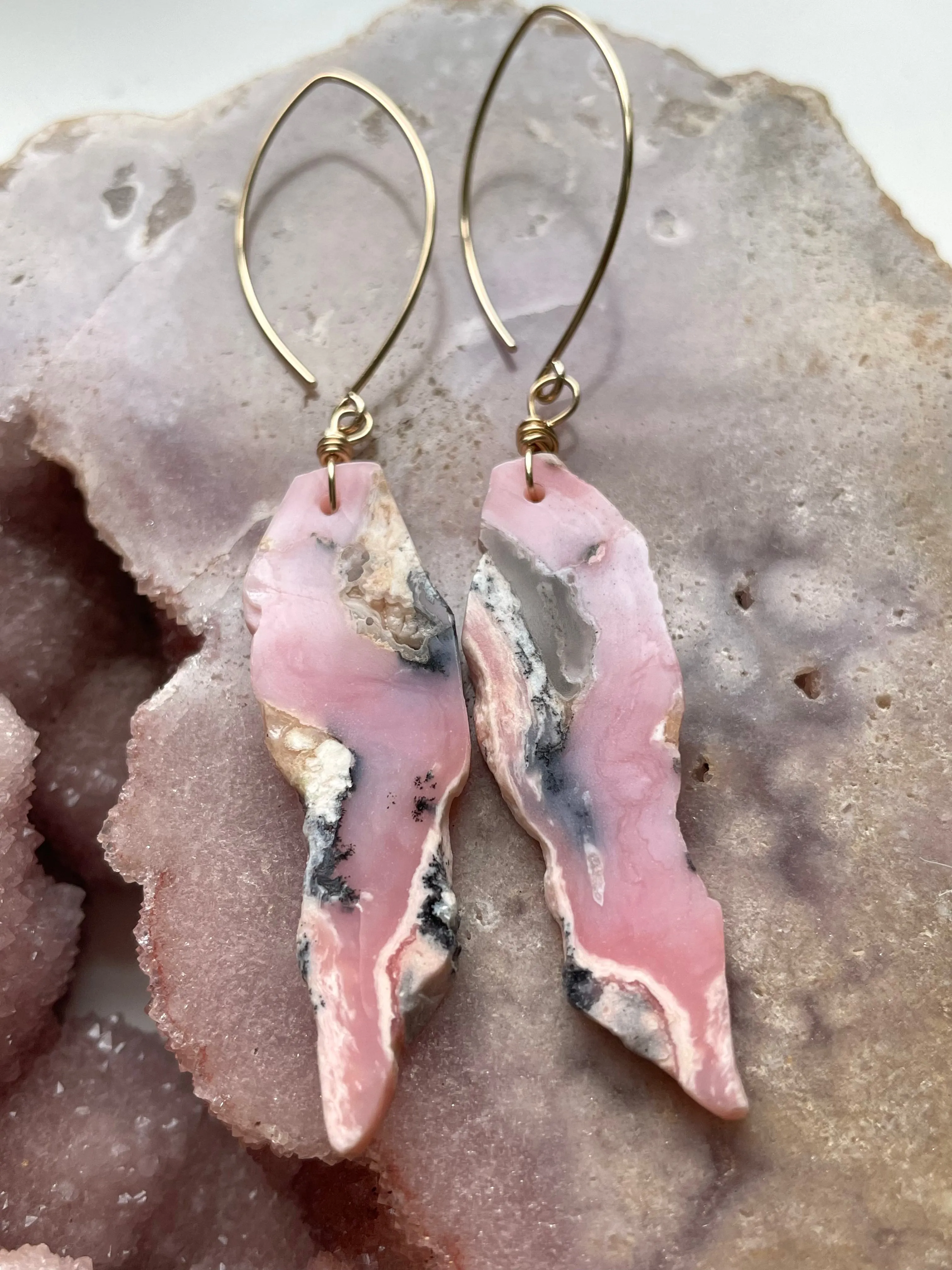 Pink Opal Gold Filled Statement Crystal Gemstone Earrings