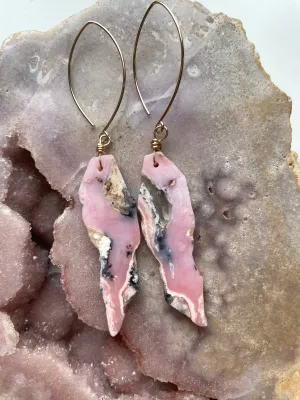 Pink Opal Gold Filled Statement Crystal Gemstone Earrings