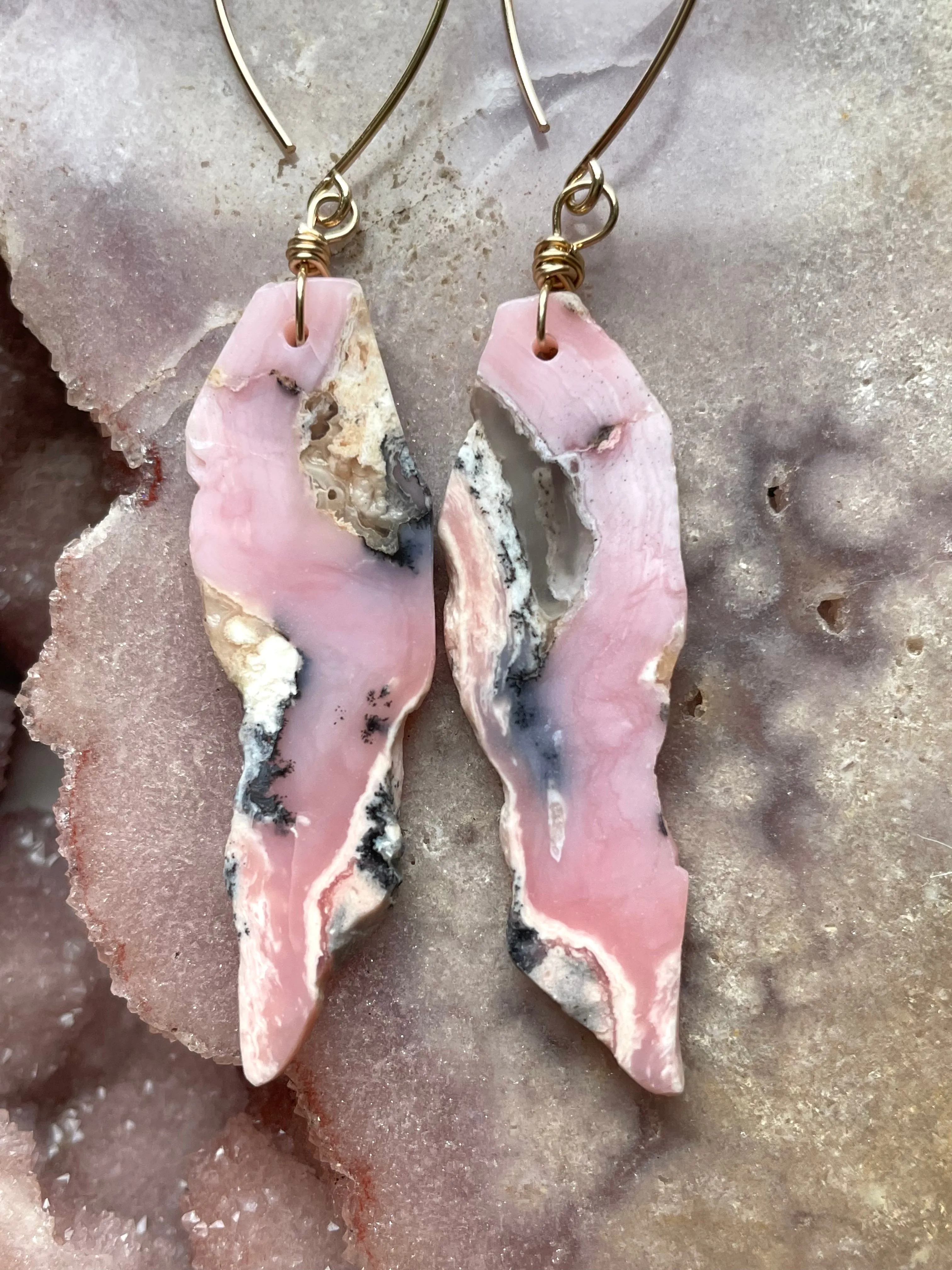 Pink Opal Gold Filled Statement Crystal Gemstone Earrings