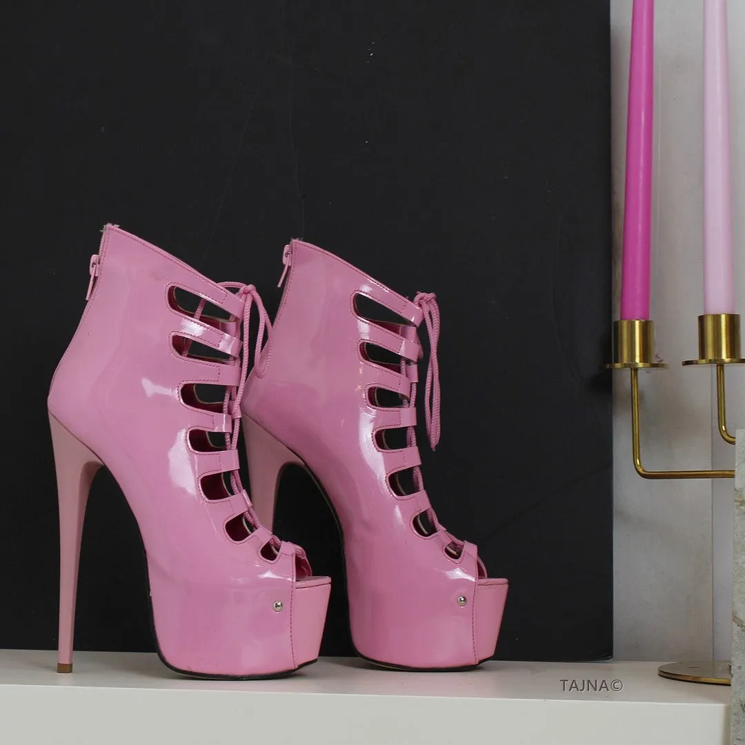 Pink Patent Gladiator Platform Heels