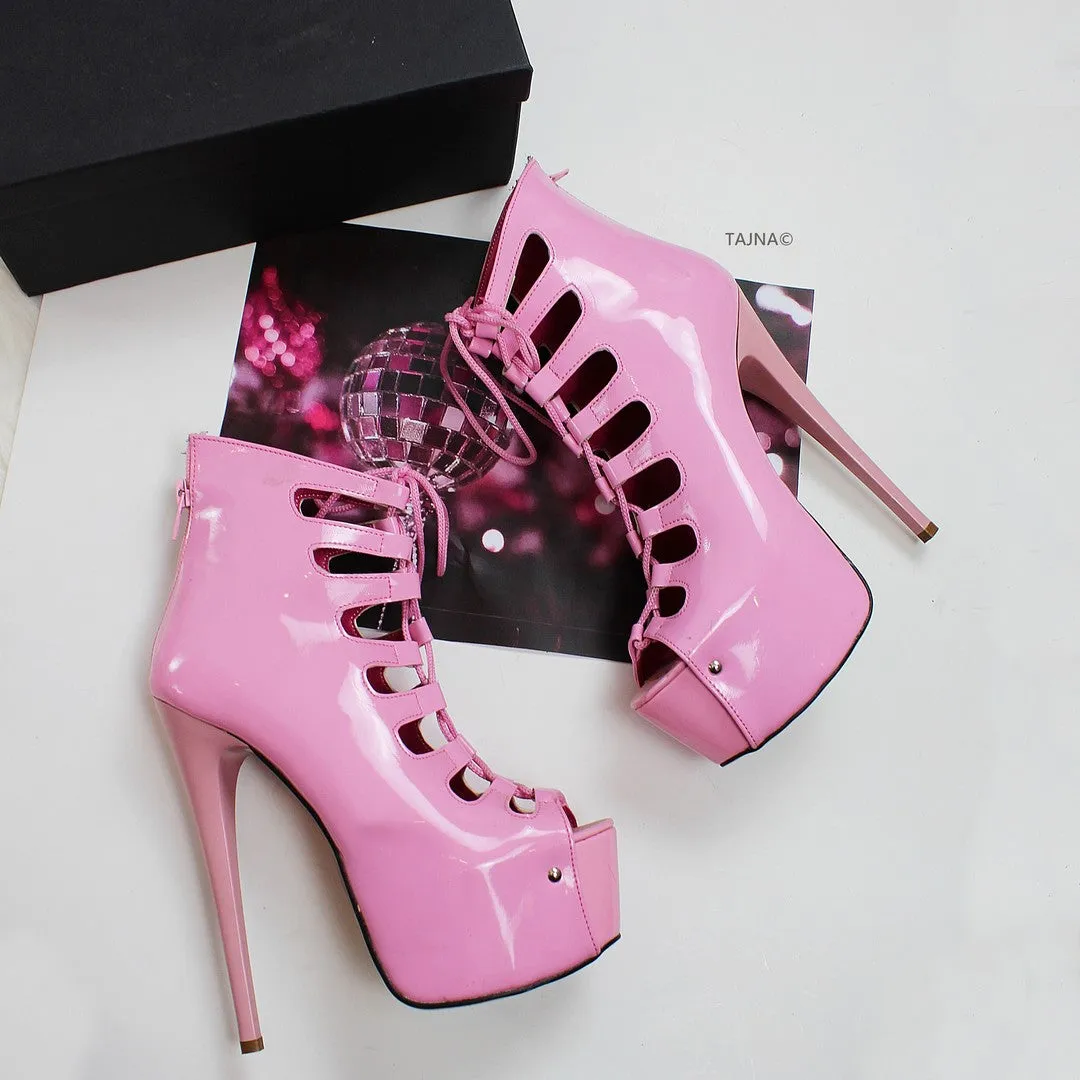 Pink Patent Gladiator Platform Heels