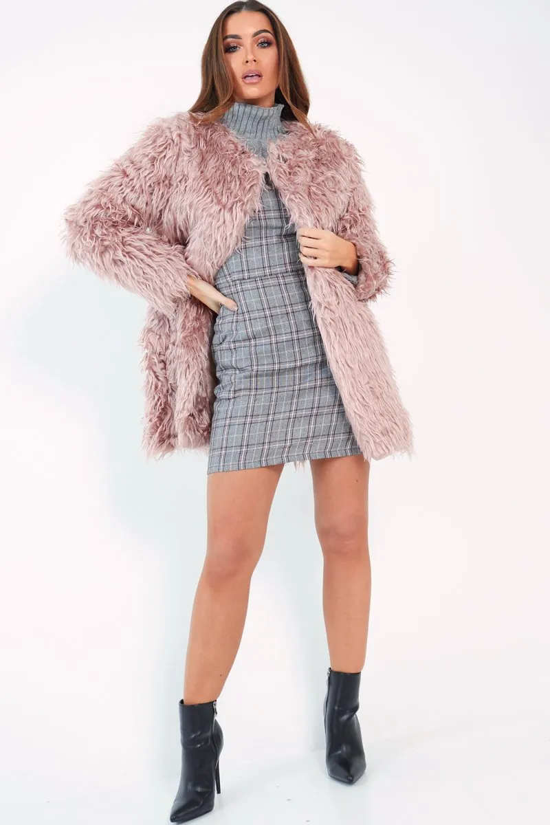 Pink Shaggy Faux Fur Coat - Evalina