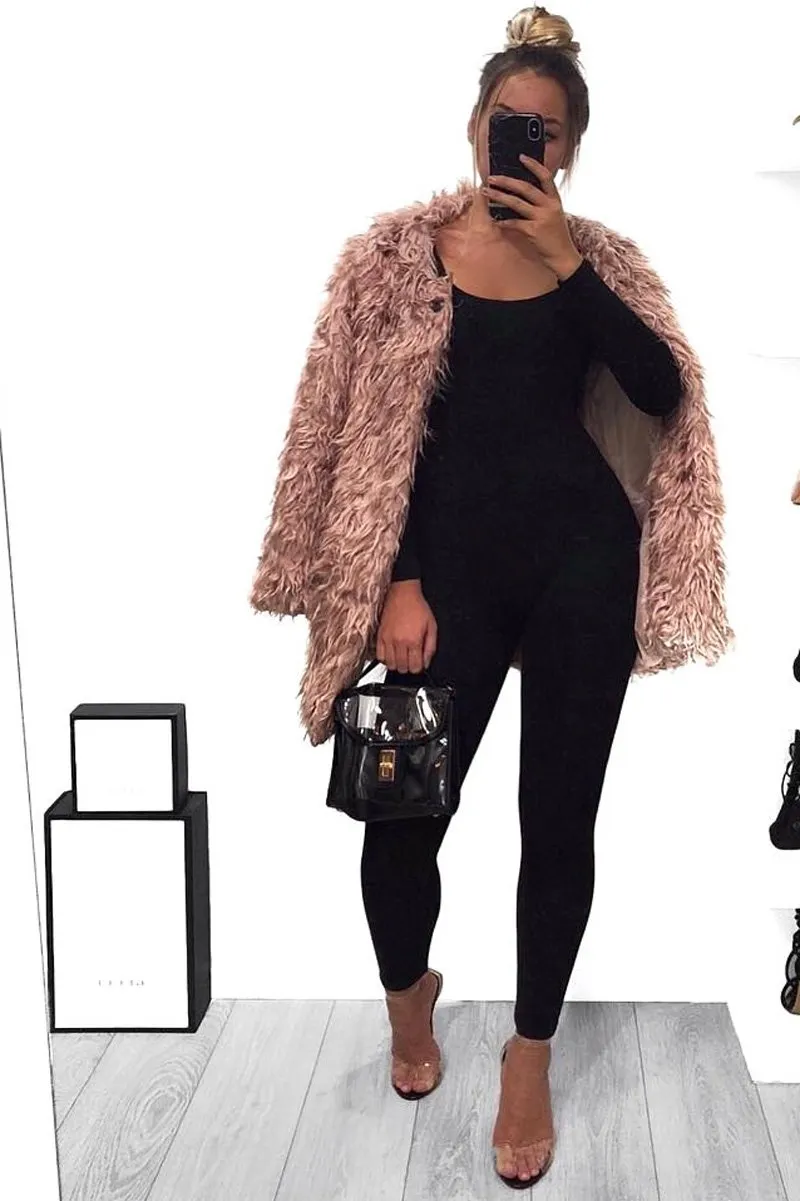 Pink Shaggy Faux Fur Coat - Evalina