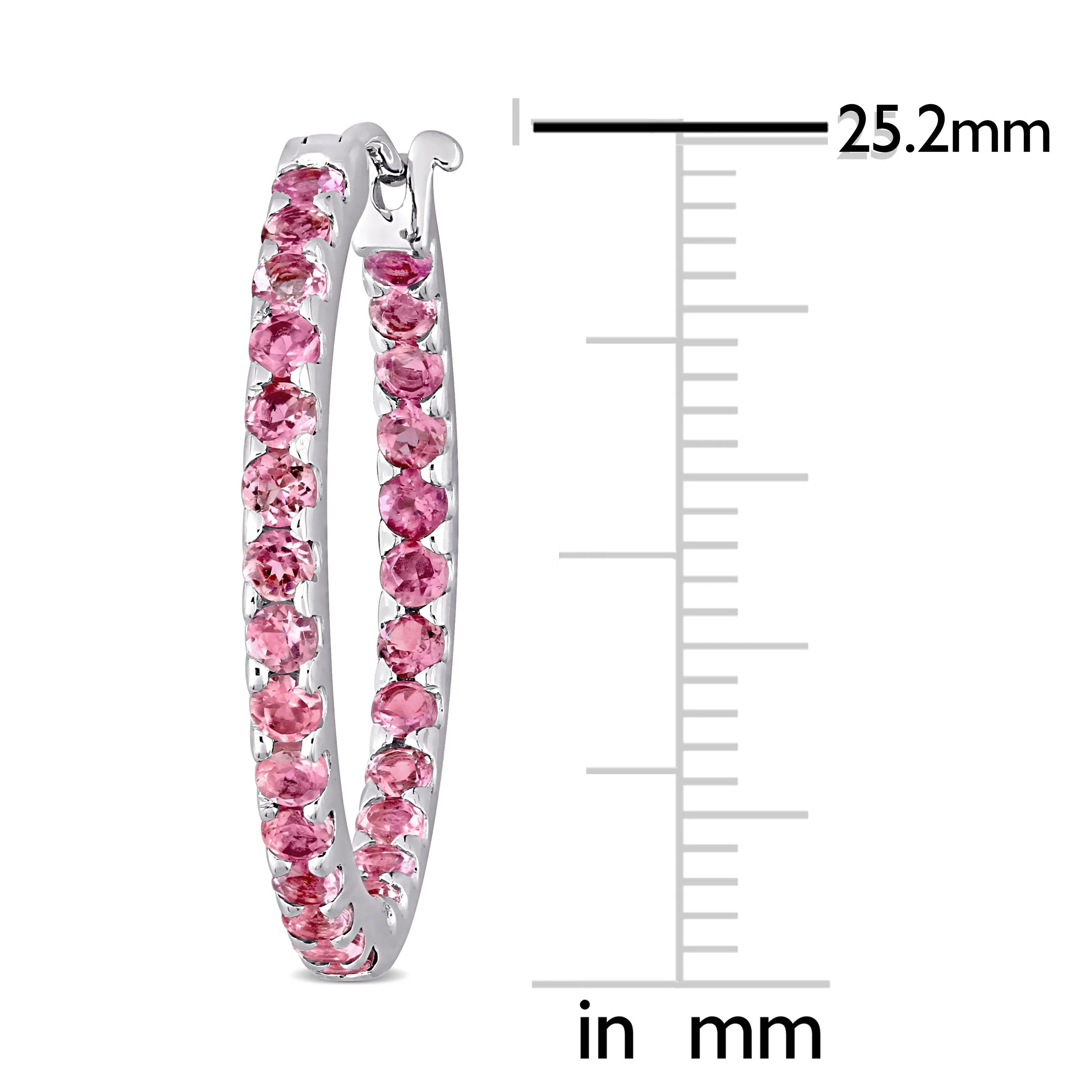 Pink Tourmaline Hoop Earrings 10k White Gold