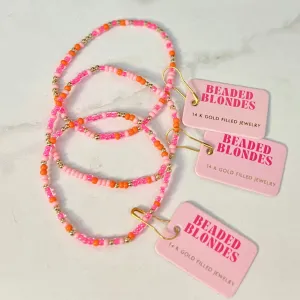 Pinks and Orange Sprinkle Beaded Bracelet: Standard 6.75 inch