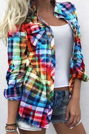 Plaid Pocket Turn-Down Collar Shirt