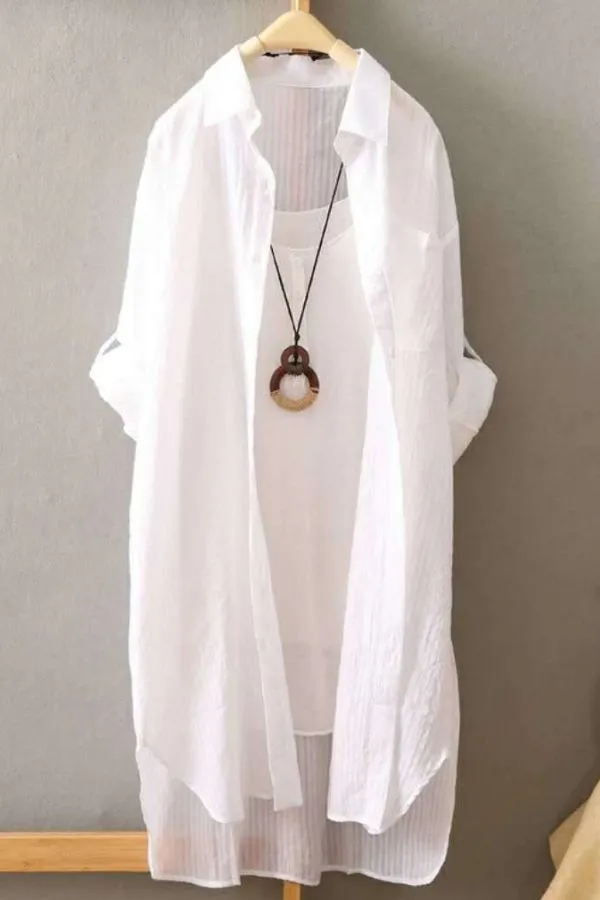 Plaid Printing Cotton Long Blouse (Fit 108lbs - 160lbs)