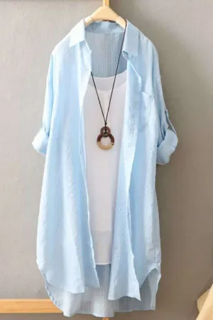 Plaid Printing Cotton Long Blouse (Fit 108lbs - 160lbs)