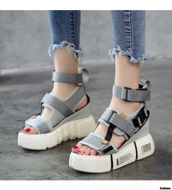 Platform Sandals Women Shoes Summer Super High Heels Ladies Casual Shoes Wedge Chunky Sandals Gladiator Fashion High Top