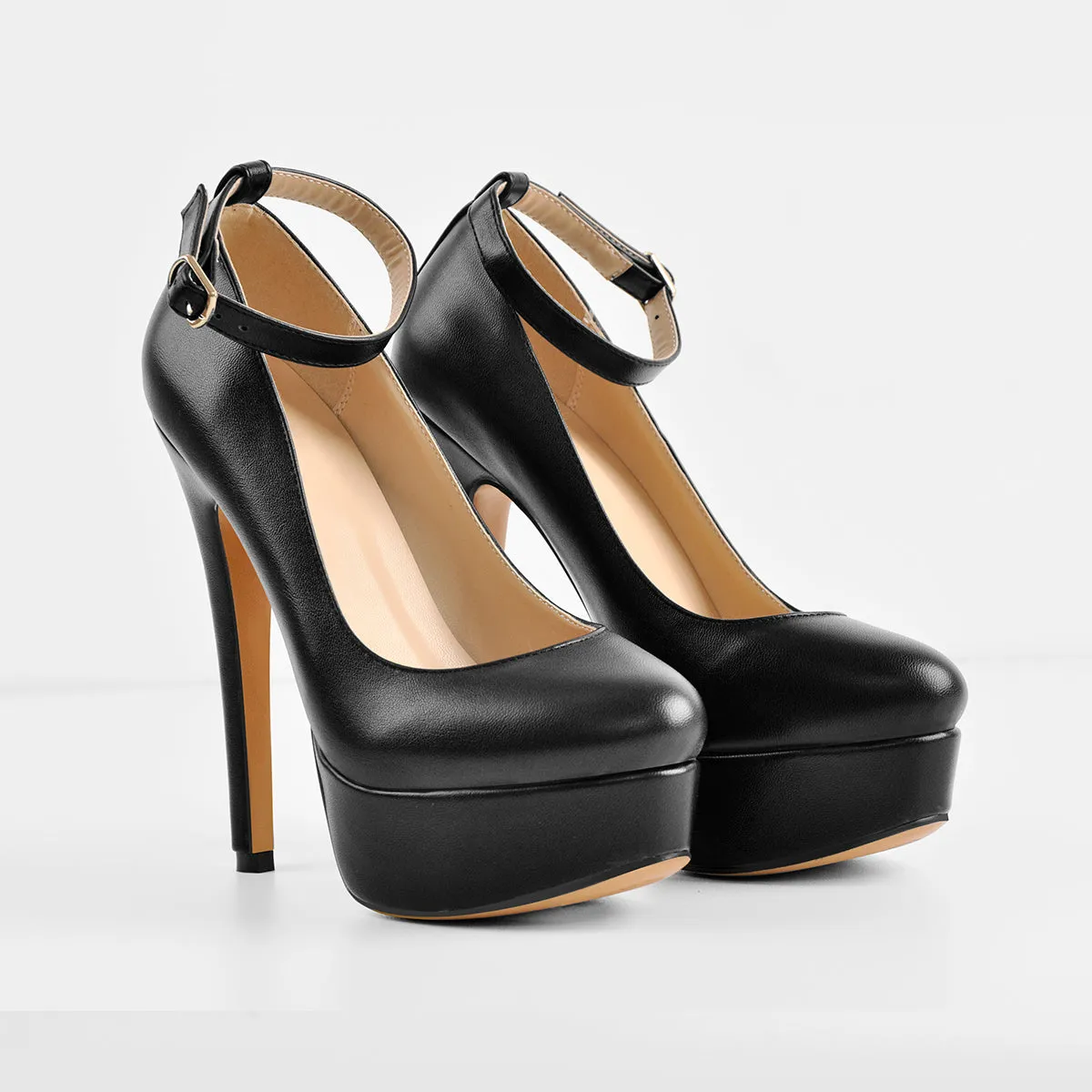 Platform Stiletto Ankle Strap Pumps