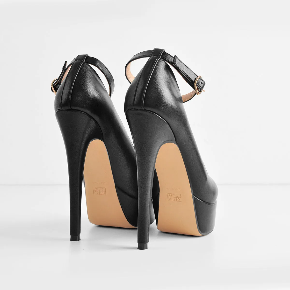 Platform Stiletto Ankle Strap Pumps