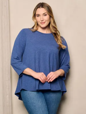 PLUS SIZE 3/4 SLEEVE SOLID TUNIC TOP