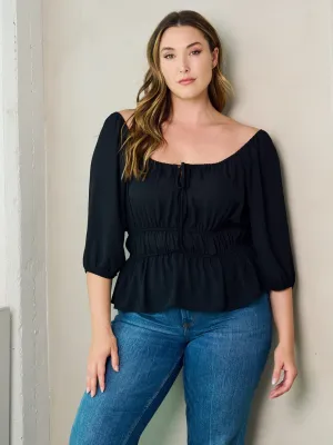 PLUS SIZE 3/4 SLEEVE V-NEECK PEPLUM BLOUSE TOP