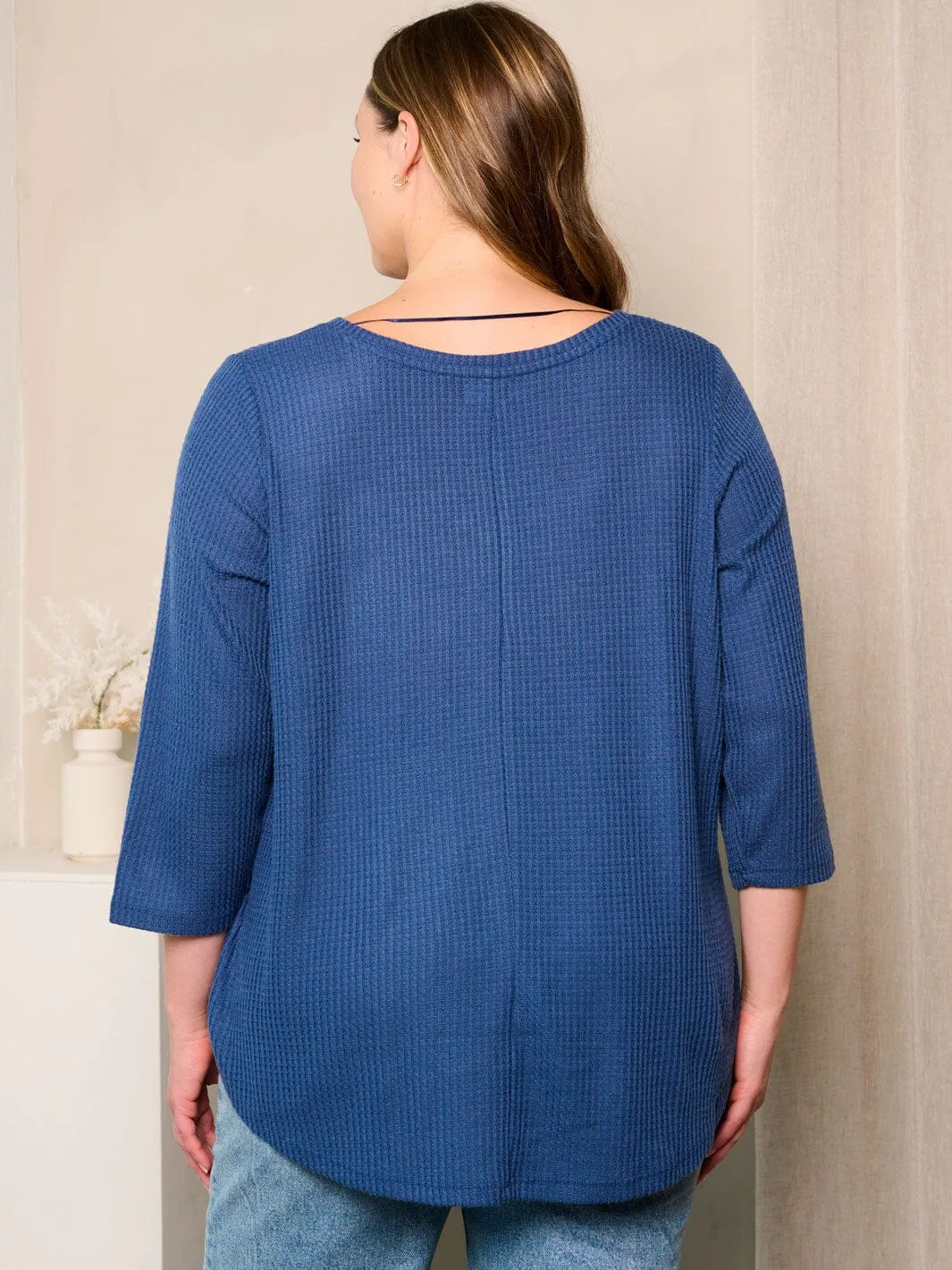 PLUS SIZE 3/4 SLEEVES V-NECK TUNIC TOP