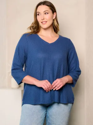 PLUS SIZE 3/4 SLEEVES V-NECK TUNIC TOP
