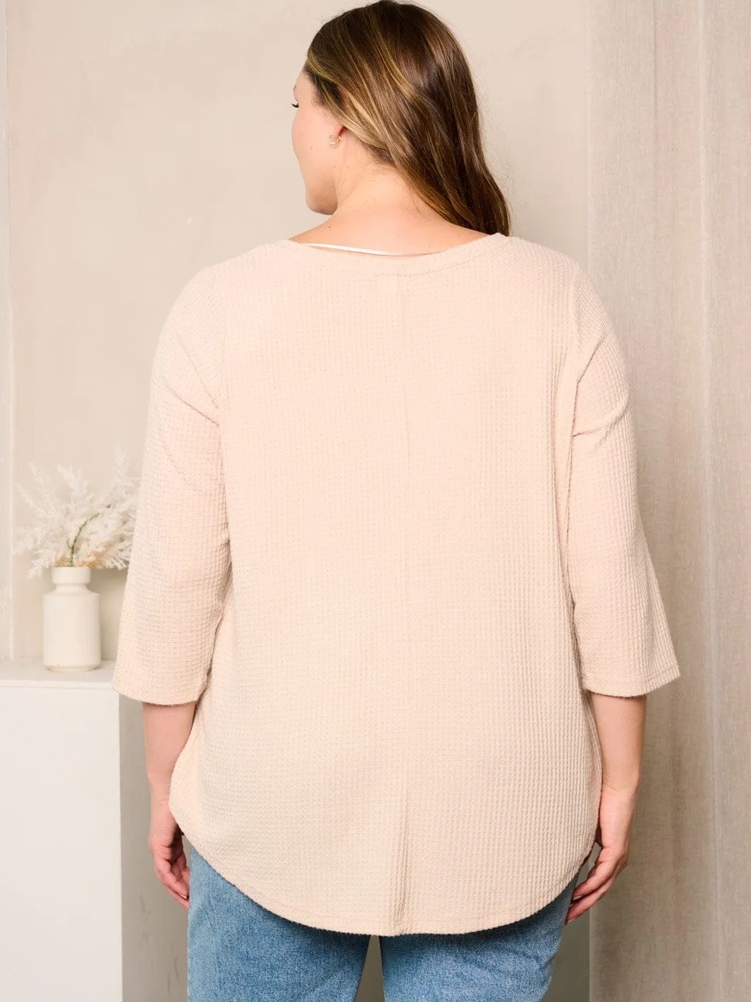 PLUS SIZE 3/4 SLEEVES V-NECK TUNIC TOP