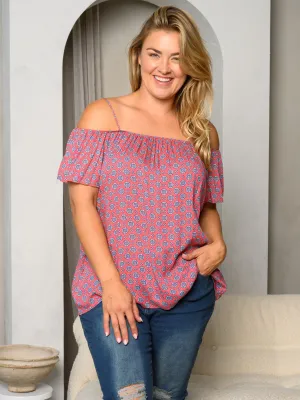 PLUS SIZE COLD SHOULDER MULTI PRINT TOP