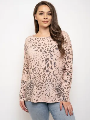 PLUS SIZE LONG SLEEVE ANIMAL PRINT TOP
