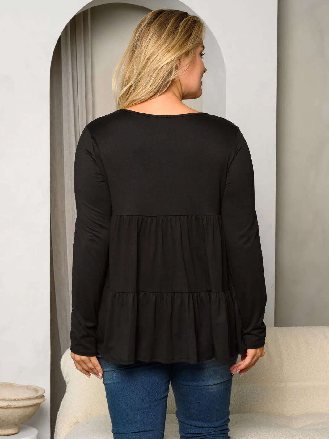 PLUS SIZE LONG SLEEVE LAYERED RUFFLE TUNIC TOP