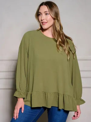 PLUS SIZE LONG SLEEVE RUFFLE TUNIC BLOUSE TOP