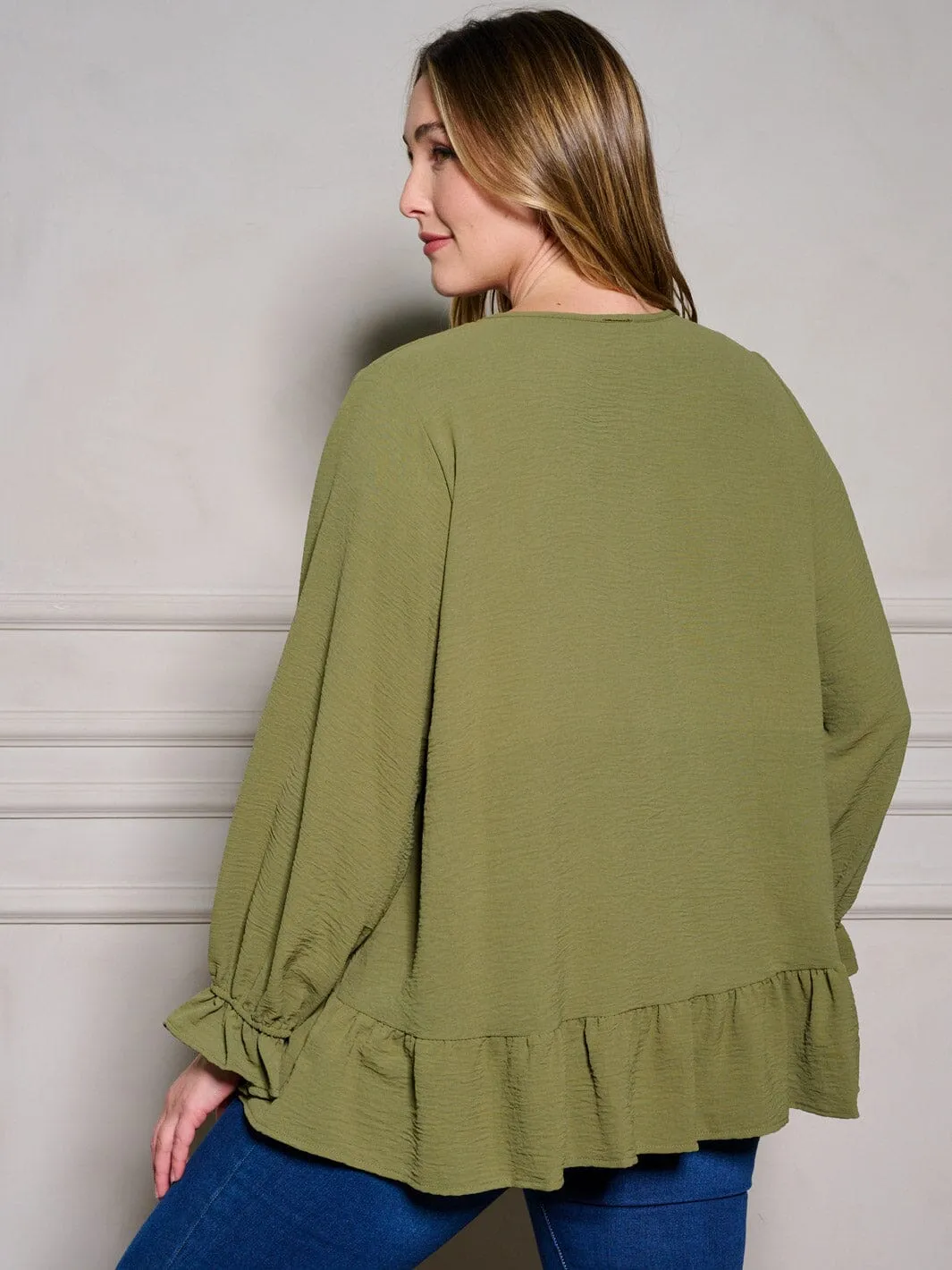 PLUS SIZE LONG SLEEVE RUFFLE TUNIC BLOUSE TOP