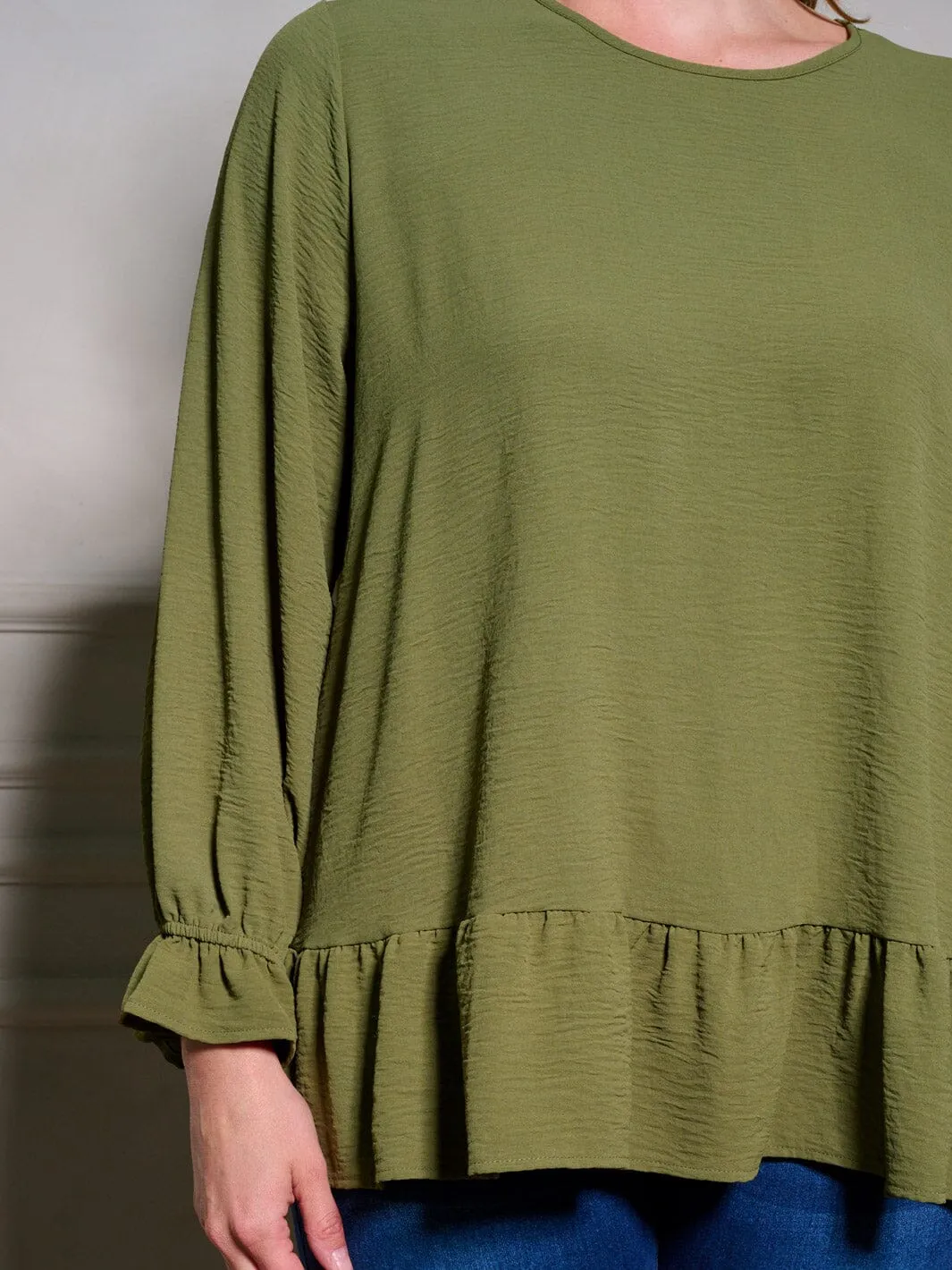 PLUS SIZE LONG SLEEVE RUFFLE TUNIC BLOUSE TOP