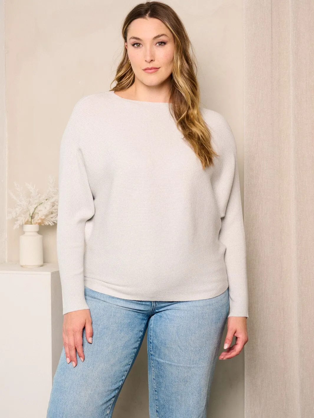 PLUS SIZE LONG SLEEVES RIBBED TUNIC TOP