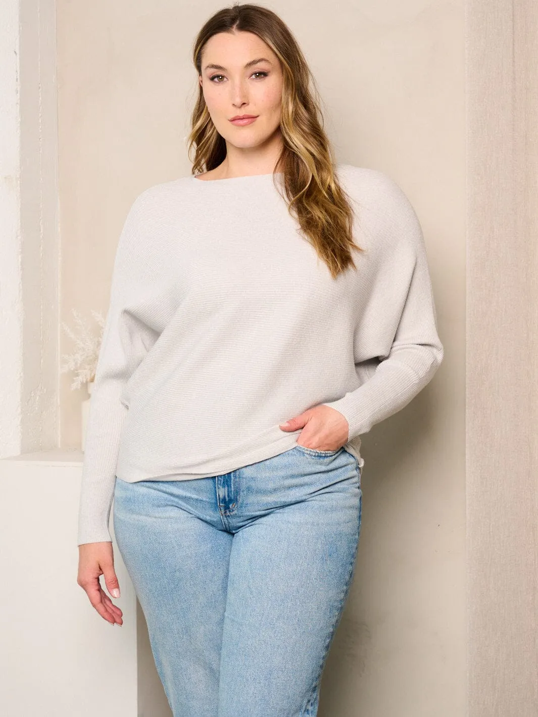 PLUS SIZE LONG SLEEVES RIBBED TUNIC TOP