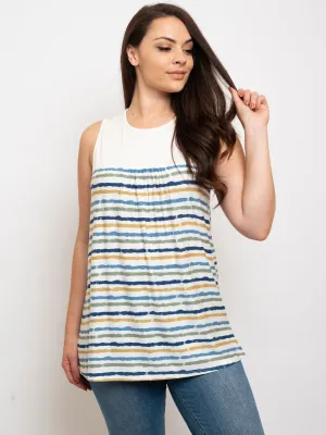 PLUS SIZE MULTICOLOR STRIPES SLEEVELESS TUNIC TOP