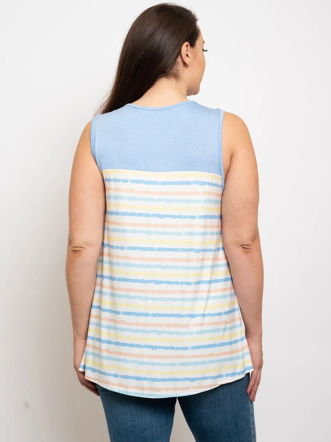 PLUS SIZE MULTICOLOR STRIPES SLEEVELESS TUNIC TOP
