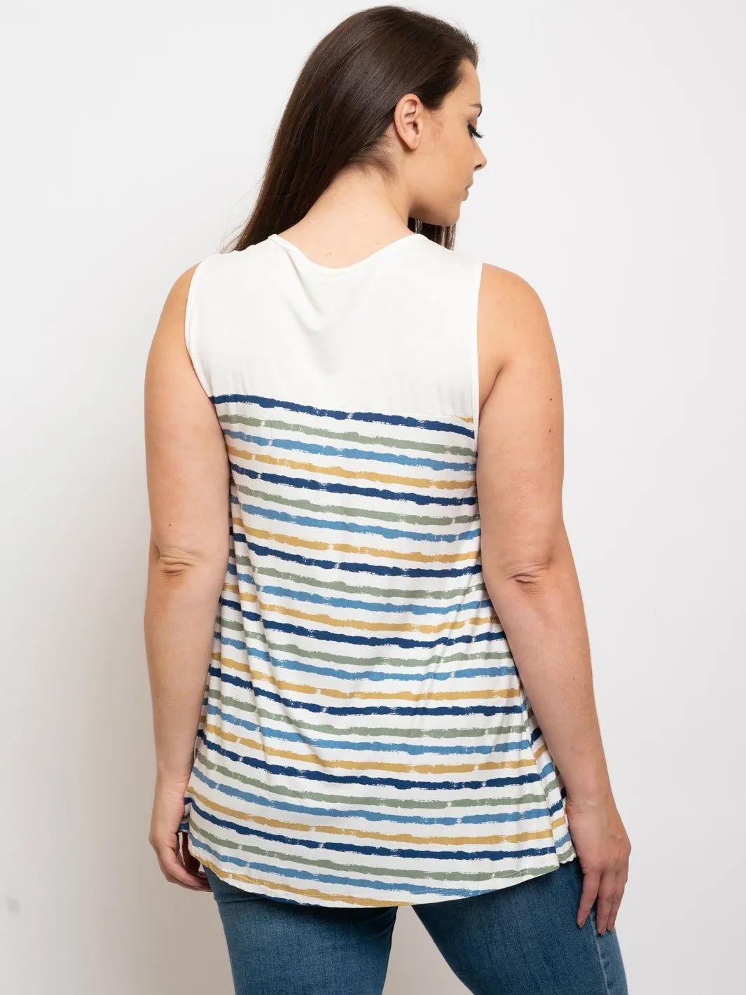 PLUS SIZE MULTICOLOR STRIPES SLEEVELESS TUNIC TOP