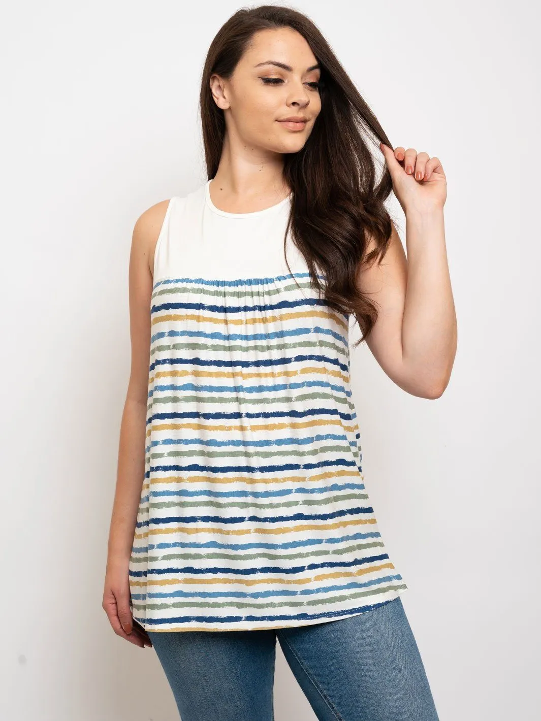 PLUS SIZE MULTICOLOR STRIPES SLEEVELESS TUNIC TOP