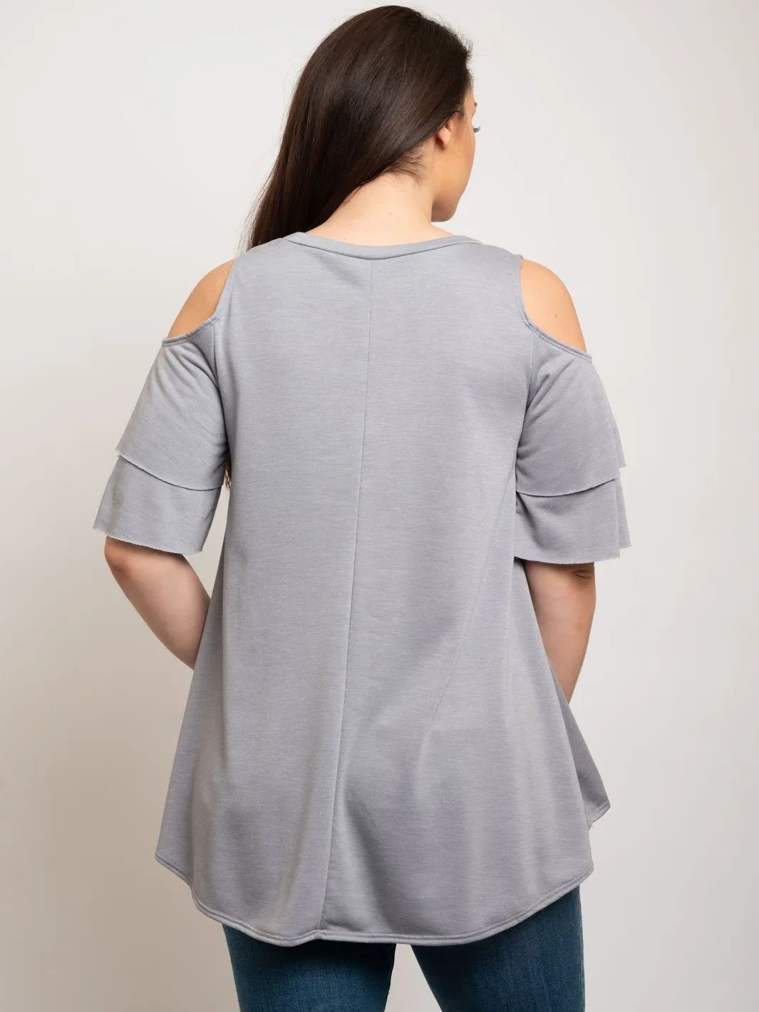 PLUS SIZE OFF SHOULDER RUFFLE SLEEVE TOP