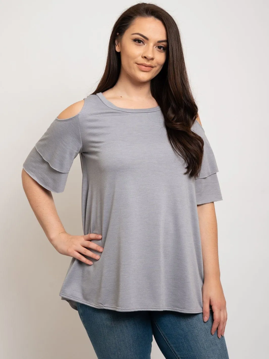 PLUS SIZE OFF SHOULDER RUFFLE SLEEVE TOP