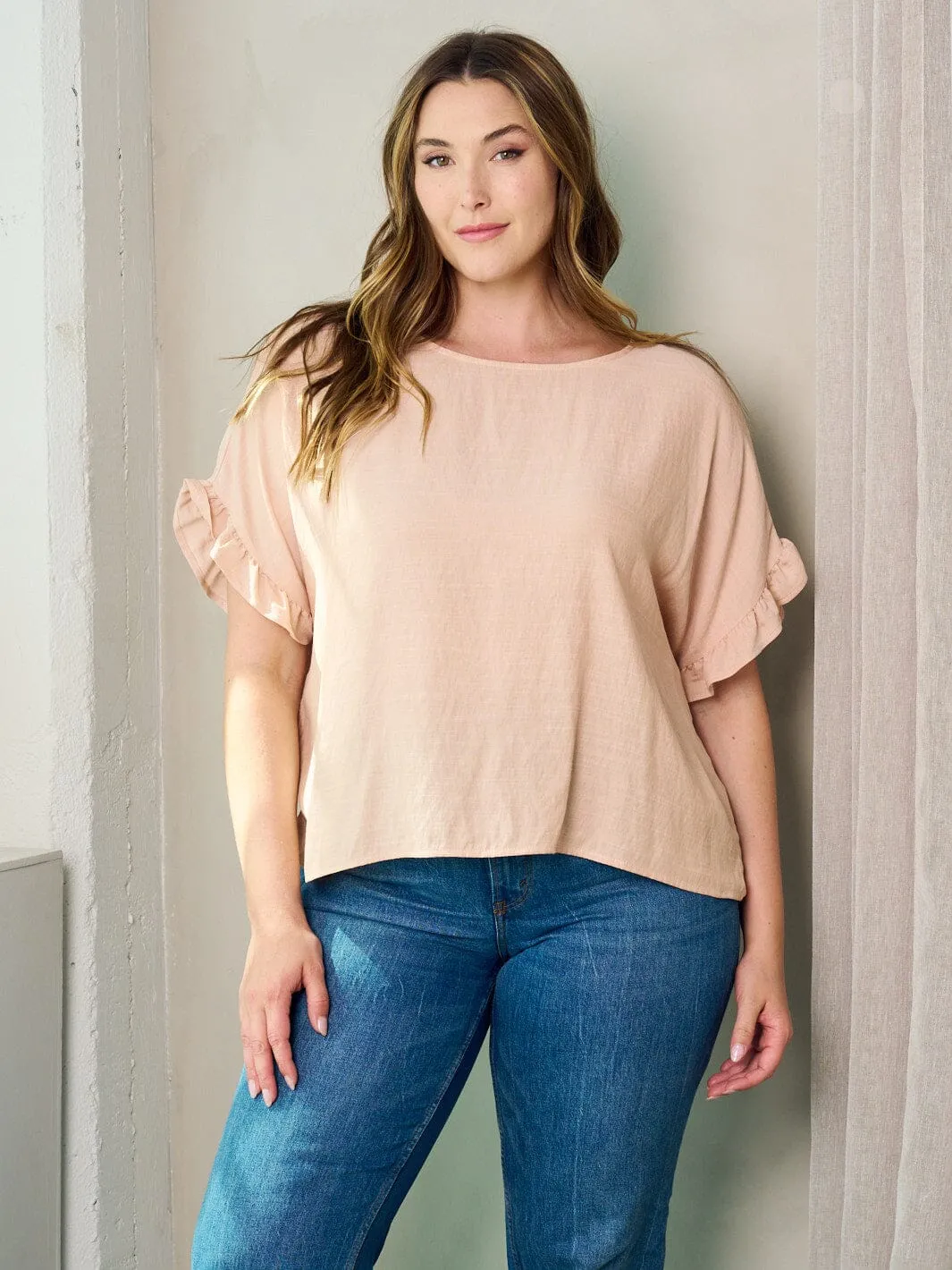 PLUS SIZE SHORT RUFFLE SLEEVE TUNIC TOP