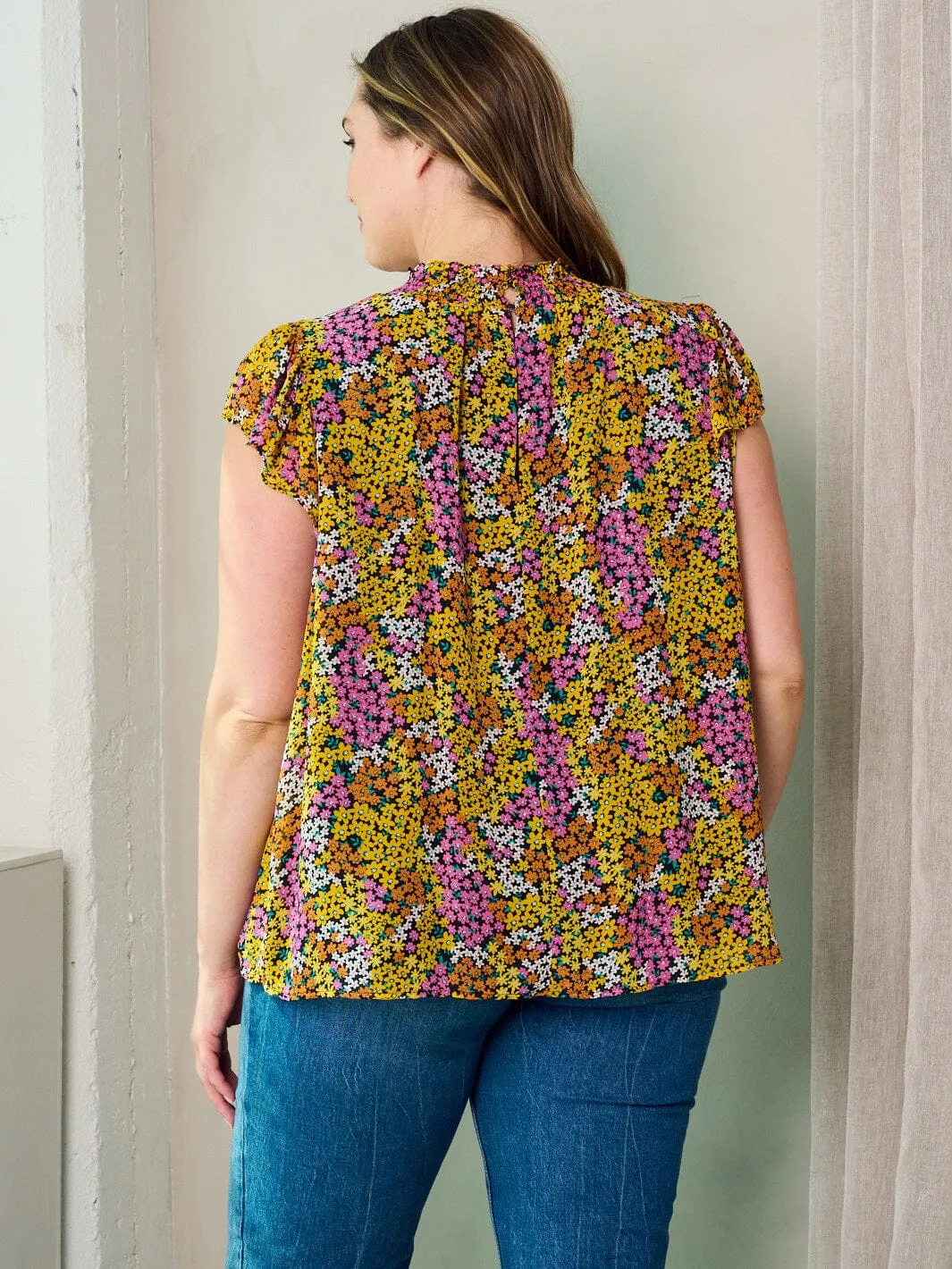 PLUS SIZE SHORT SLEEVE MOCK NECK TUNIC FLORAL TOP