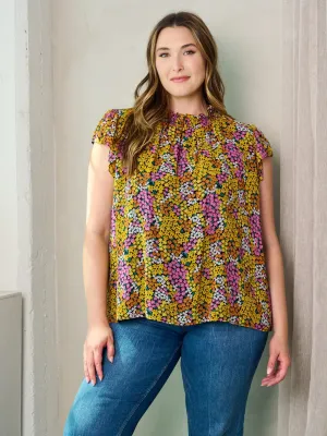 PLUS SIZE SHORT SLEEVE MOCK NECK TUNIC FLORAL TOP