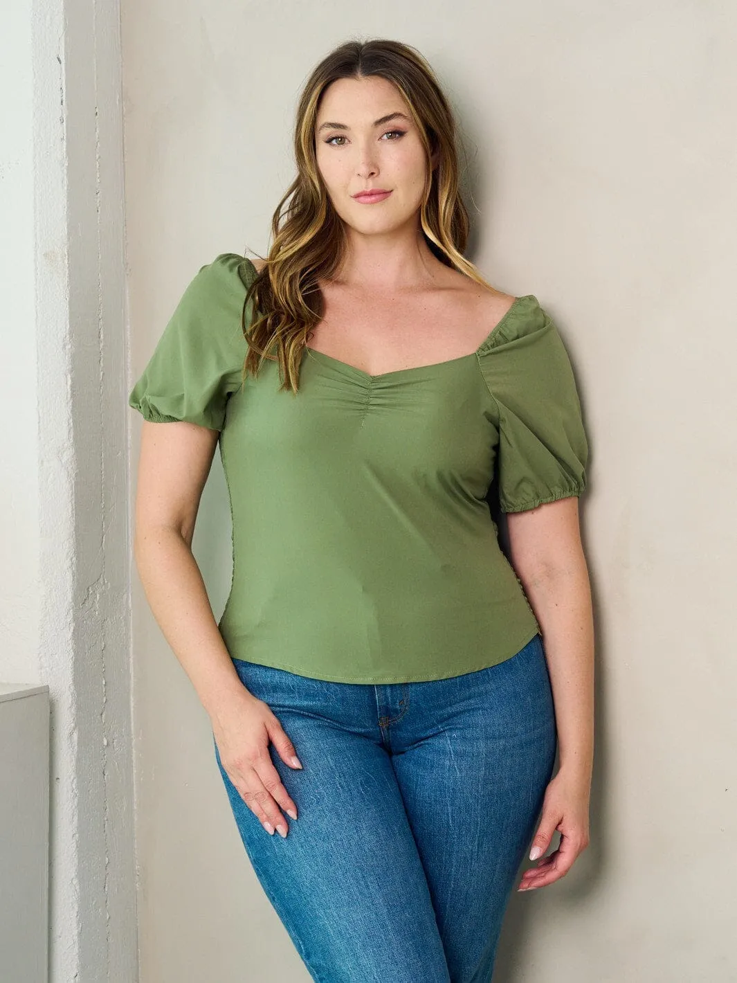 PLUS SIZE SHORT SLEEVE SMOCK BLOUSE TOP
