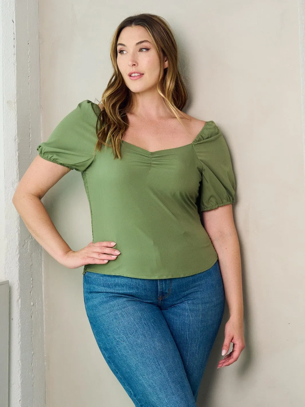PLUS SIZE SHORT SLEEVE SMOCK BLOUSE TOP