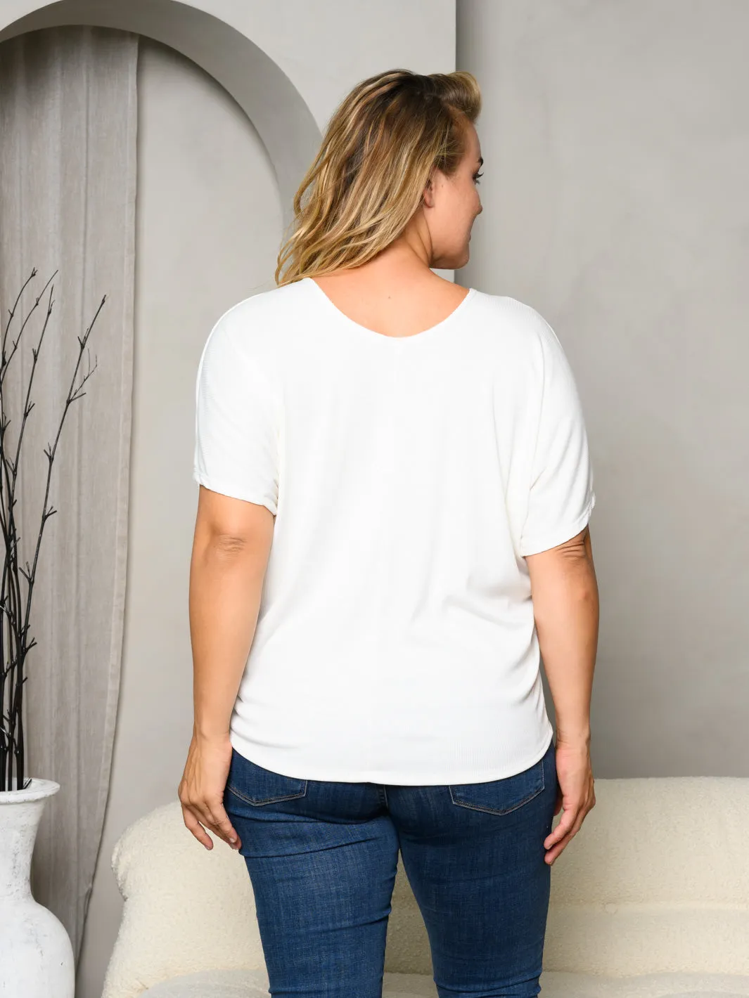 PLUS SIZE SHORT SLEEVE SOLID TUNIC TOP