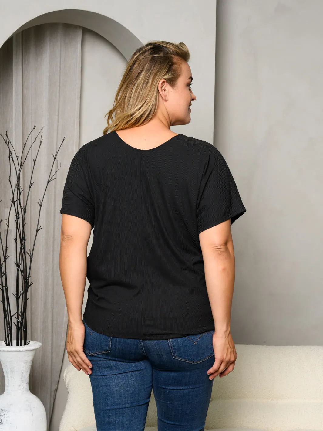 PLUS SIZE SHORT SLEEVE SOLID TUNIC TOP