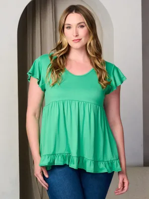 PLUS SIZE SHORT SLEEVE V-NECK RUFFLE HEM TUNIC TOP