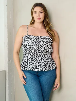 PLUS SIZE SLEEVELESS PLEPLUM FLORAL TANK TOP