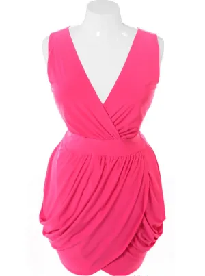 Plus Size V Neck Pink Bubble Dress