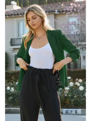 Plus Solid Woven Collared Blazer