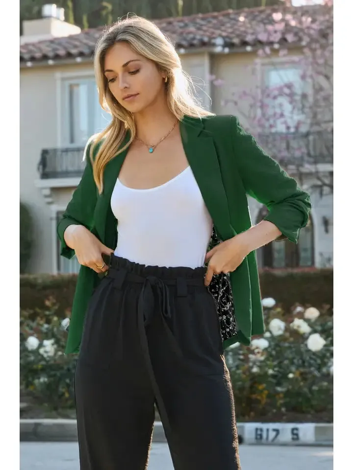 Plus Solid Woven Collared Blazer