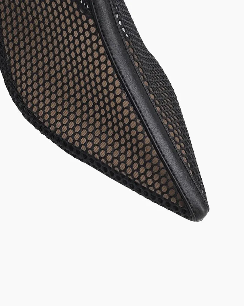 Pointed Hollow Mesh Thick Heels Boots
